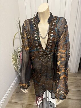 VENUS Black and Gold Embellished Sheer Swim Cover-Up